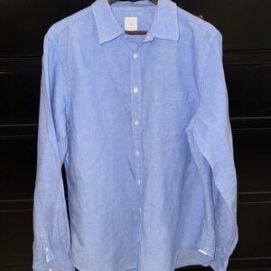 Gap Men's XL Linen Cotten Blend Long Sleeve Button Up Shirt Union Blue
